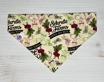 schrute farms print over the collar dog bandana