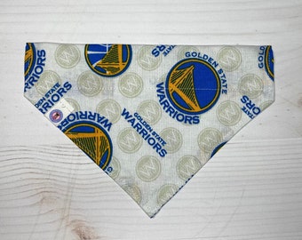 warriors home team print items | over the collar dog bandana or bow tie | dog mama headband or scrunchie