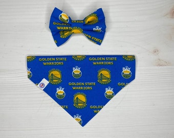 golden state warriors print items | over the collar dog bandana or bow tie | dog mama headband or scrunchie