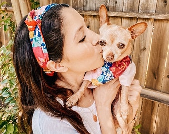 dog mama headband and over the collar dog bandana set