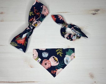 peonies floral print items | over the collar dog bandana | dog mama headband or scrunchie