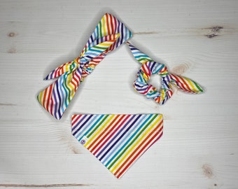 weiße Regenbogenstreifendruckelemente | über das Halsband Hundehalstuch | Hundemama Stirnband oder Scrunchie
