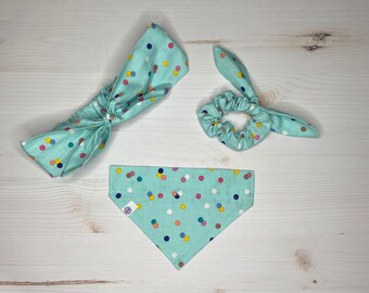 multi polka dots print artikel | über das Halsband Hundehalstuch | Hundemama Haarband oder Scrunchie