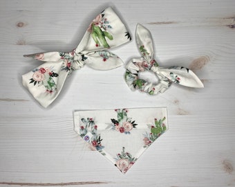 floral cactus print items | over the collar dog bandana | dog mama headband or scrunchie