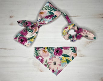 Aquarell Floral Drucke | über dem Halsband Hundehalstuch | Hundemama Stirnband oder Scrunchie