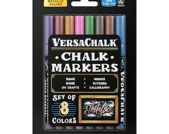VersaChalk Metallic Liquid Chalk Markers, Set of 8 - 3mm Tip