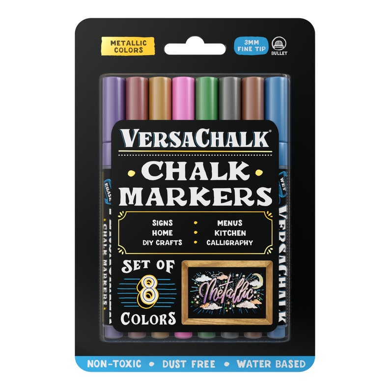VersaChalk Metallic Liquid Chalk Markers, Set of 8 3mm Tip image 1