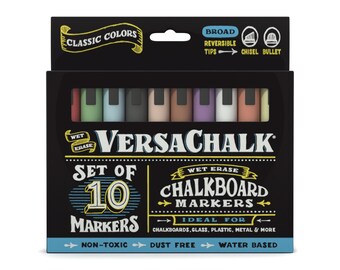 Chalk Marker Bold Set (10 Classic Colors) - Erasable Chalk Pens for Chalkboard Signs, Wedding Chalkboards, Glass, Metal, Plastic & Ceramic