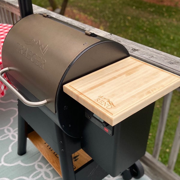 Traeger/Pit Boss side hopper shelf/Premium Maple Cutting board - Add a clean work space when you grill!  Cutting board for Traeger/Pitboss