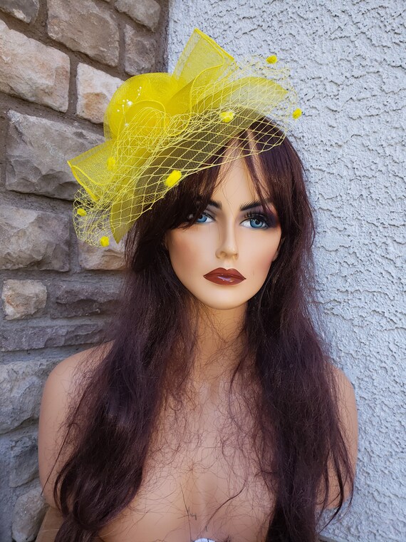 Yellow Crinoline Fascinator With Netting and Beads - Etsy