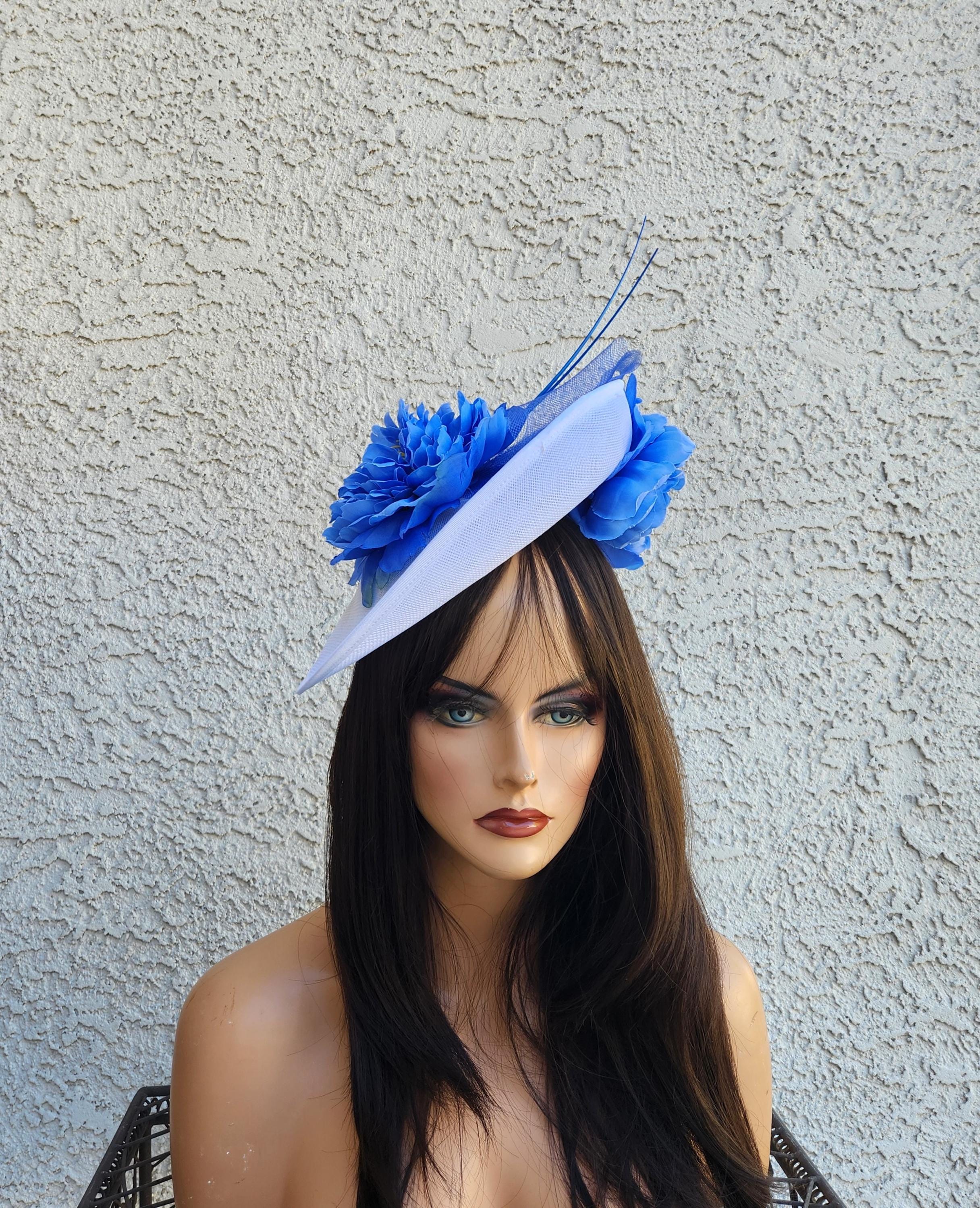 Elegant White Fascinator with Pink and Blue Accents White Fascinator & Hatinator for Weddings- Elegance Hatinator main image 4