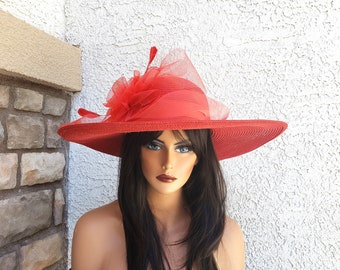 Red Kentucky Derby hat ascot fancy dress formal tea