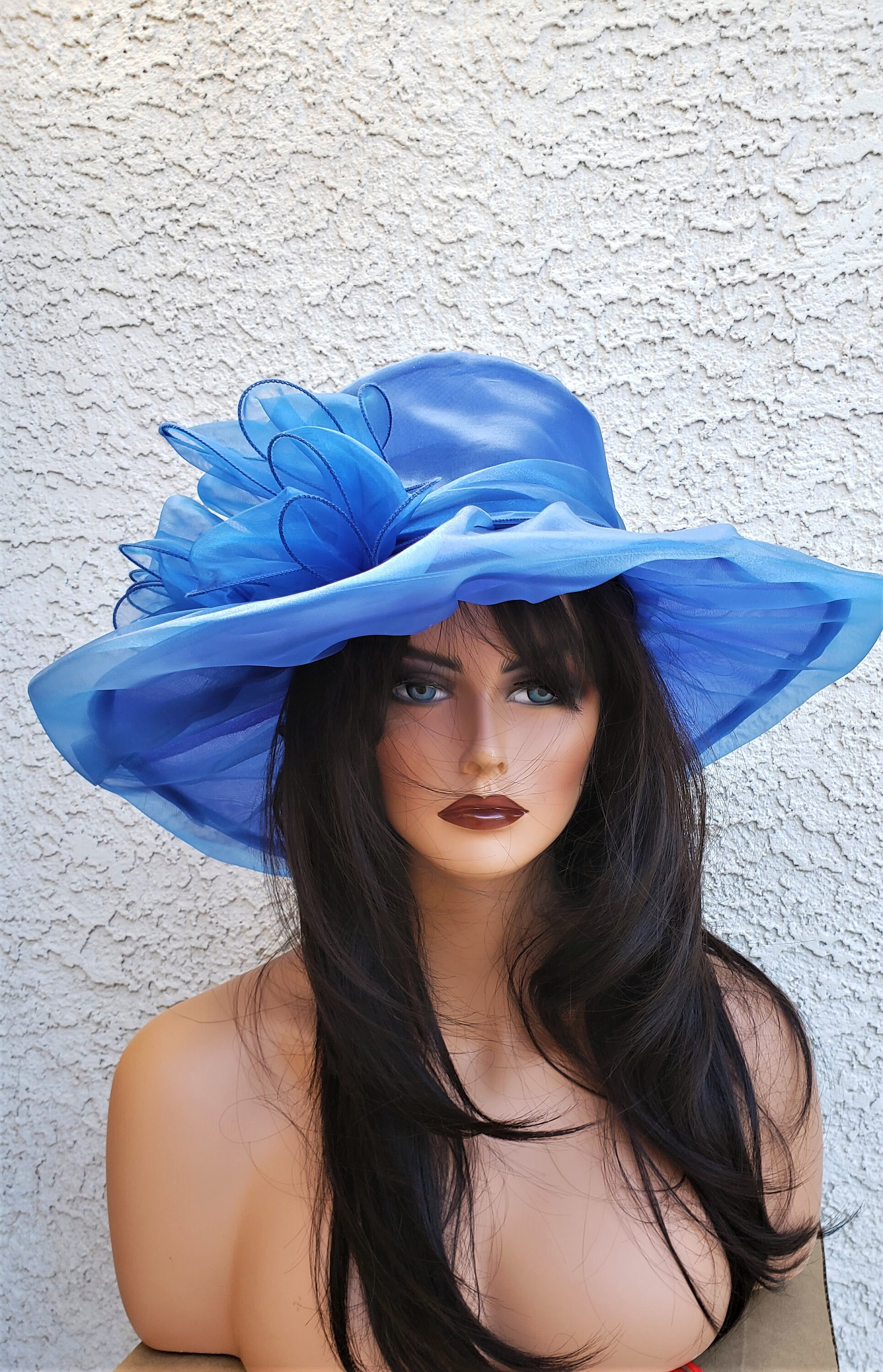 Vintage Derby Day Bow Accent Cobalt Blue Satin Hat Women main image 4