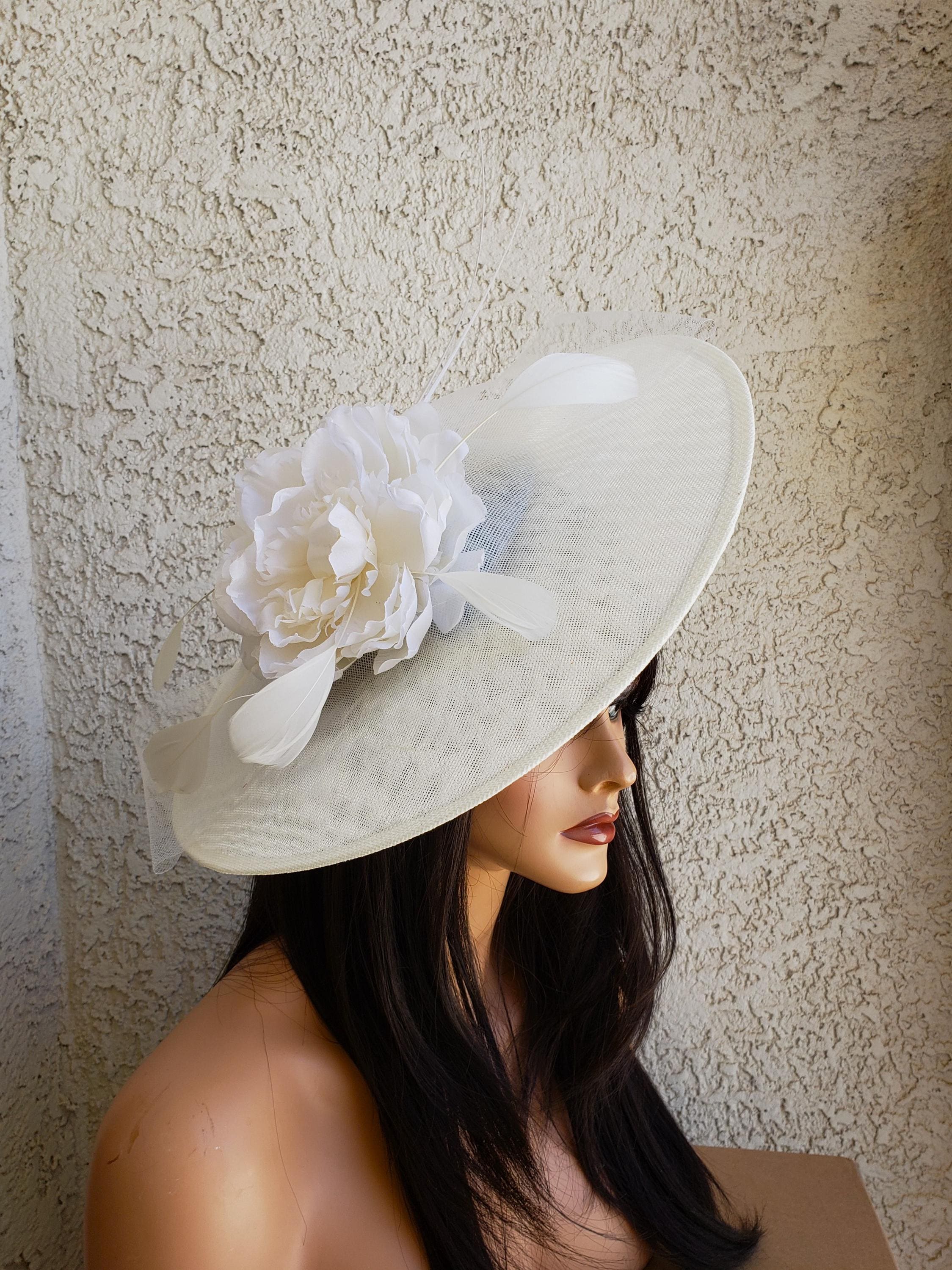 Ivory Sinamay Fascinator, Floral Feather Derby Hat - Etsy display picture 1