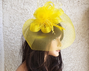 Louisville Yellow Feather and Mesh Kentucky Derby Fascinator Hat Women main image 4