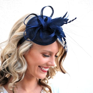 Navy Blue Fascinator Hat for women in church fascinator garden party hat for wedding guest baby shower tea party fascinator Kentucky Derby