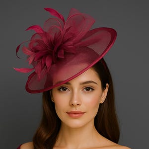 Merlot Maroon Fascinator Kentucky Derby Hat Womens Tea Party Hat Church Hat Fancy Hat for fall formal event for women fashion hat headpiece image 1