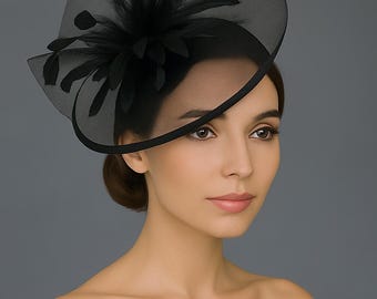 Chic Black Derby Hat Perfect for Events or High Tea Parties Womens Kentucky Derby Hat Fancy Hat with feathers black funeral headpiece
