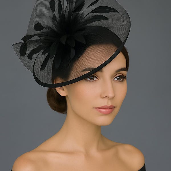 Chic Black Derby Hat Perfect for Events or High Tea Parties Womens Kentucky Derby Hat Fancy Hat with feathers black funeral headpiece