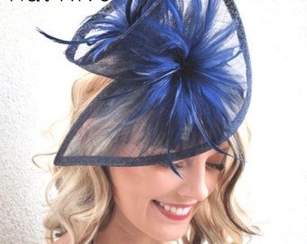 Kentucky Derby Navy Fascinator Hat w Headband Tea Formal Church Headwear M489V ( White Navy Hat )kentucky Derby Hat, Church Hat  main image 2