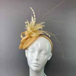 Gold Fascinator tea party hat for summer wedding Kentucky Derby Hat Women&#39;s Church Hat Fancy Cocktail party Hat formal event accessory women