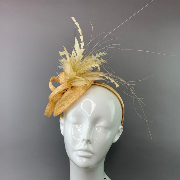 Champagne Gold Fascinator on headband, Kentucky Derby Hat, Women's Tea Party Hat, Church Hat, Fancy Hat, Cocktail Hat, wedding Hat