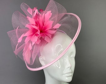 Fascinator rosa, sulla fascia, cappello da tea party da donna, cappello da chiesa, cappello derby del Kentucky, cappello fantasia, cappello da sposa, rosa chiaro, cappello fascinatore