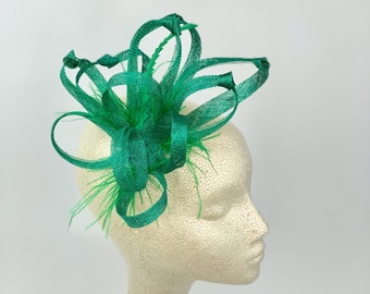 Green Fascinator, Green Fascinator with lime green accent feathers  Tea Party Hat, St. Pattys Day, Derby Hat, Fancy Hat, Kelly Gr