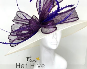 Ivory and Purple Derby Hat, Church hat, Tea Party Hat, Ivory Hat, Formal Hat, Fashion Hat, Derby Hat