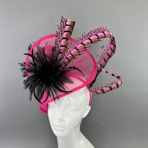 Pink Fascinator on headband with lady Amherst Feathers, Women’s Tea Party Hat, Church Hat, Derby Hat, Fancy Hat, Pink Hat, wedding hat