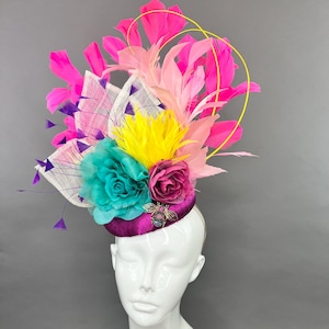 Fuchsia pink fascinator hat for Women church hats Kentucky derby party hat for Wedding Guest tea party hat fuchsia pink headband fascinator