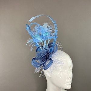 Country Blue Fascinator, "The Ellie" Women's Tea Party Hat, Church Hat, Kentucky Derby Hat, Fancy Hat, Tea Party Hat, wedding hat