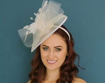 Ivory Fascinator on headband, “The Celeste”, Women's Tea Party Hat, Church Hat, Derby Hat, Fancy Hat, wedding hat, British Hat,