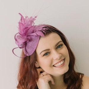 Lavender Purple Fascinator on comfortable headband Tea Party themed bridal shower baby derby themed formal event hat for easter church hat
