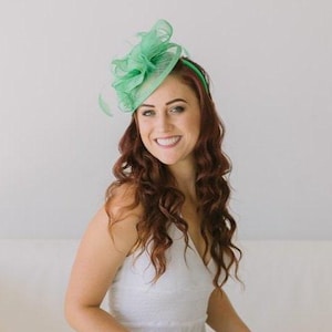 Green Fascinator on comfortable headband tea party theme hat for the kentucky derby event fascinator garden tea party hat for formal event