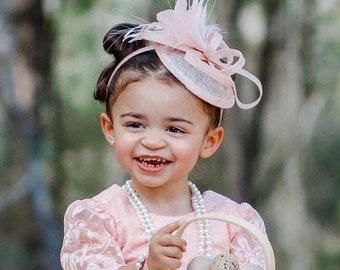 Toddler tea party hat Fascinator Baby Little Girl's Fascinator on lace elastic headband Tea Party Hat Church Hat Kentucky Derby Hat Pink Hat