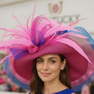 Fuchsia Pink & royal blue Kentucky derby style Hat with feathers Church hat Tea Party Hat Formal Hat for women Hat Easter derby fashion