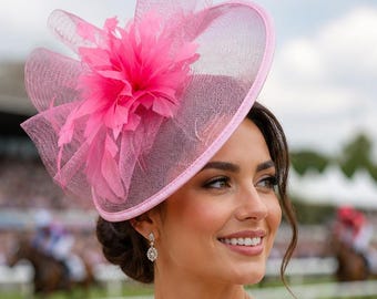 Pink Fascinator on headband tea party hat Kentucky Derby hat derby themed hat for garden party hat for easter church hat wedding hat women