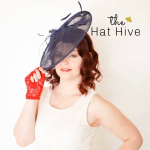 Large Navy Blue Fascinator Kentucky Derby Hat for Tea Party themed events garden party luncheon hat for women formal event headpiece
