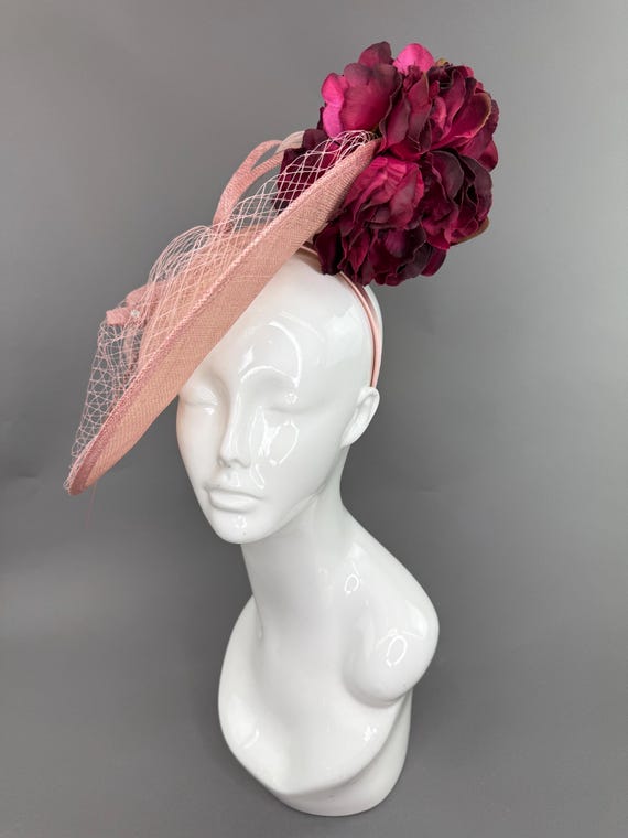 Pink Floral Fascinator Hat for Formal Events Womens Fascinator Flowers Netting Pink | Masquerade Store main image 3