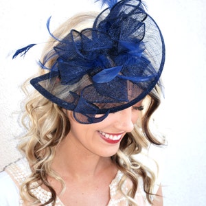 Navy Blue Fascinator on headband, Style: The Kenni, Women's Tea Party Hat, Derby Hat, Fancy Hat, wedding hat, Kentucky Derby Fashion Navy Blue