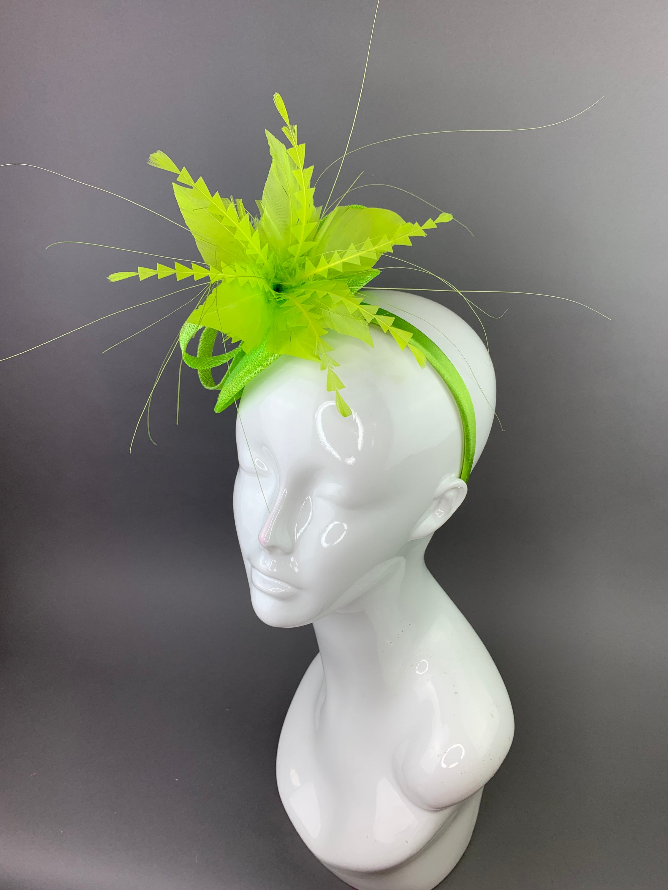 Neon Green Fascinator on Headband High Tea Party Hat Church Etsy
