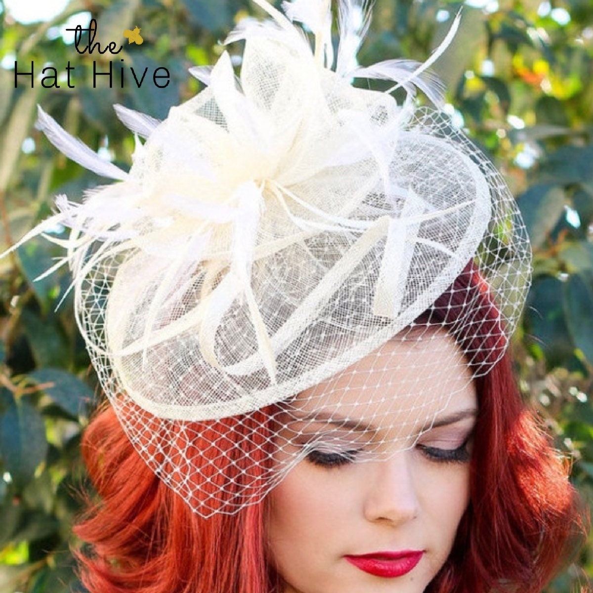 Ivory Fascinator Hat With Veil Attached With Headband Ladies 