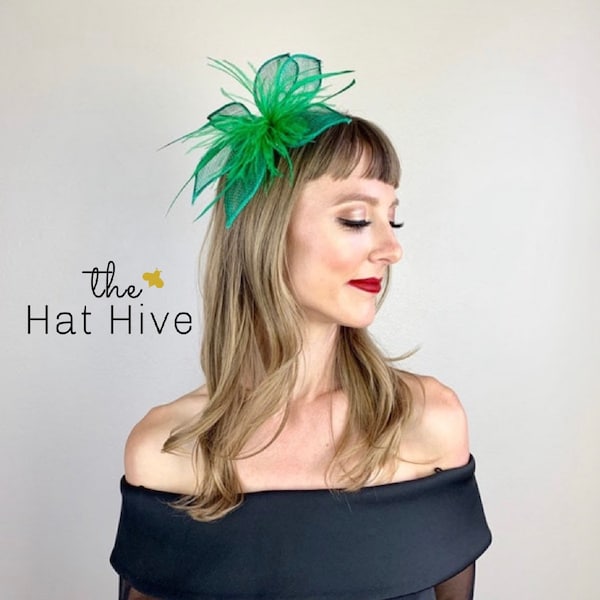 Bibis vert émeraude, chapeau de tea party, chapeau de mariée mariage, chapeau derby, morceau de cheveux formel, barrette à cheveux pour femme, chapeau fantaisie britannique,