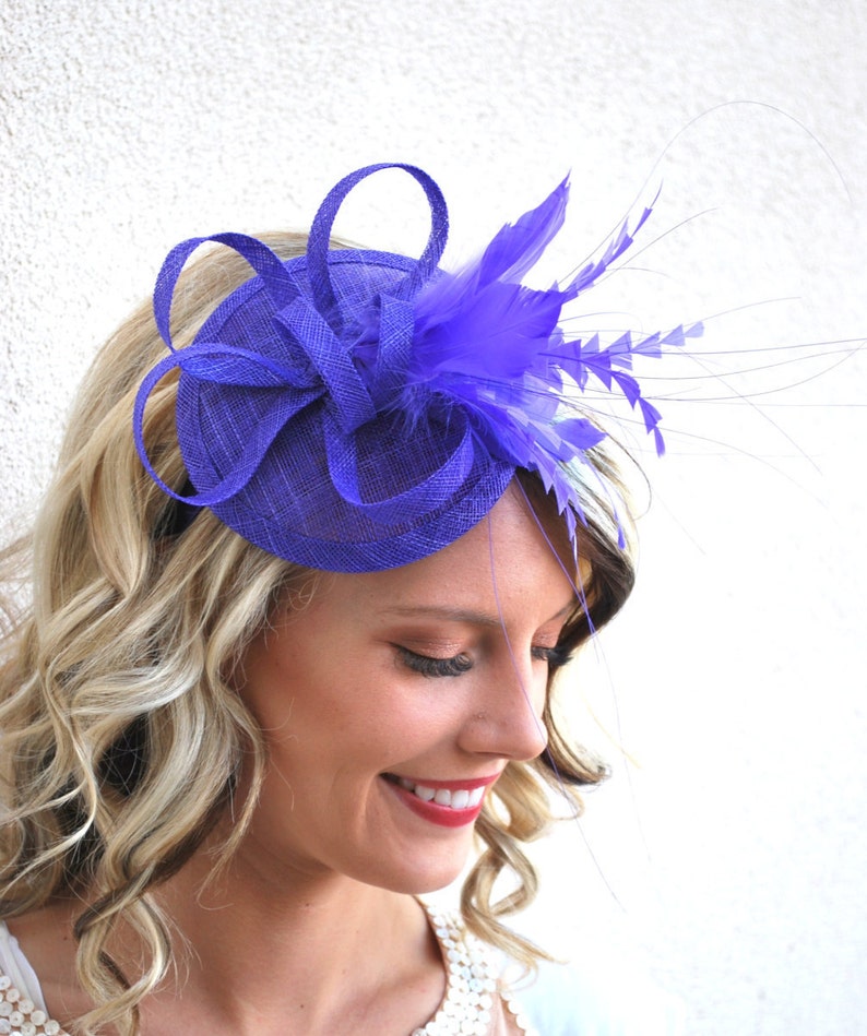 Royal Purple Fascinator, Tea Party Hat, Church Hat, Kentucky Derby Hat, Fancy Hat, British Hat, Wedding Hat Plum Purple Fascinator image 2