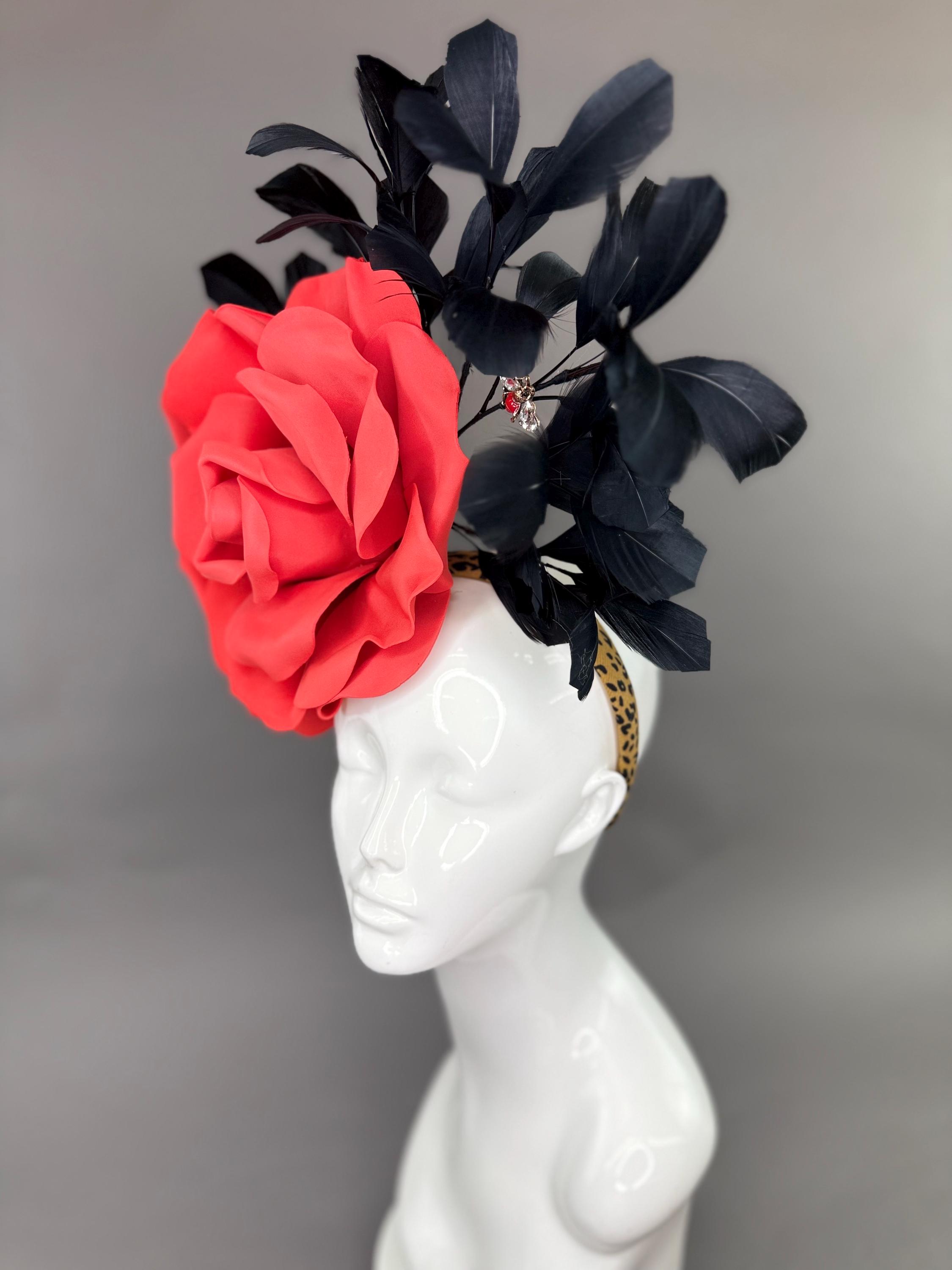 Kentucky Derby Hat Fascinator With Red Rose and Black  display picture 2