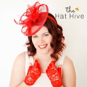 Red Fascinator hat Tea Party Hat Kentucky Derby Hat Fancy Hat Red Hat society English wedding guest hat womens formal event headpiece hat