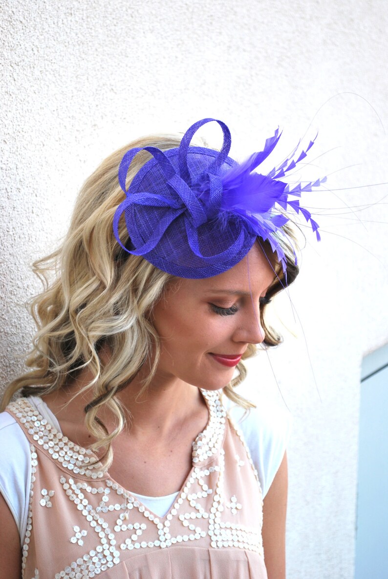 Royal Purple Fascinator, Tea Party Hat, Church Hat, Kentucky Derby Hat, Fancy Hat, British Hat, Wedding Hat Plum Purple Fascinator image 3