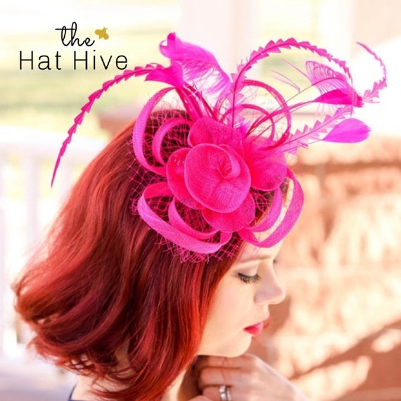 Fuchsia Feathered Sinamay Fascinator Hat kentucky derby hat fascinator dark fuchsia purple sinamay  main image 2