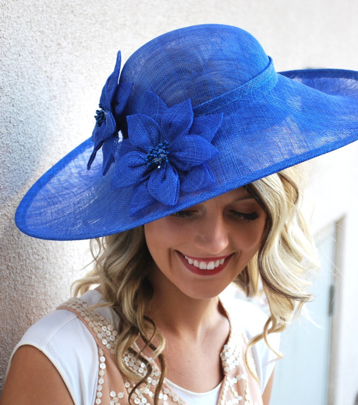 Royal Blue Sinamay Derby Hat Womens Tea Party Hat Church Etsy